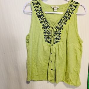 Bob Timberlake women's green embroidered button down tank top L